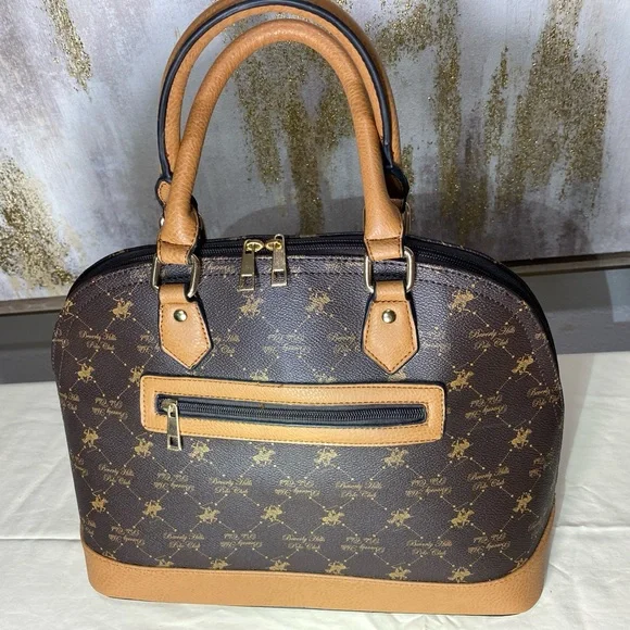 Beverly Hills Polo Club Heritage Elegant Brown & Tan Satchel - Picture 4 of 8